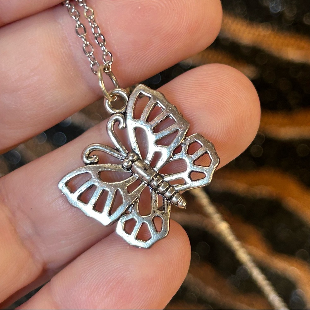 Handcrafted vintage butterfly pendant on chain necklace